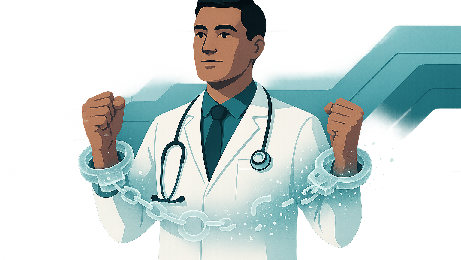 Healthcare provider breaking invisible handcuffs