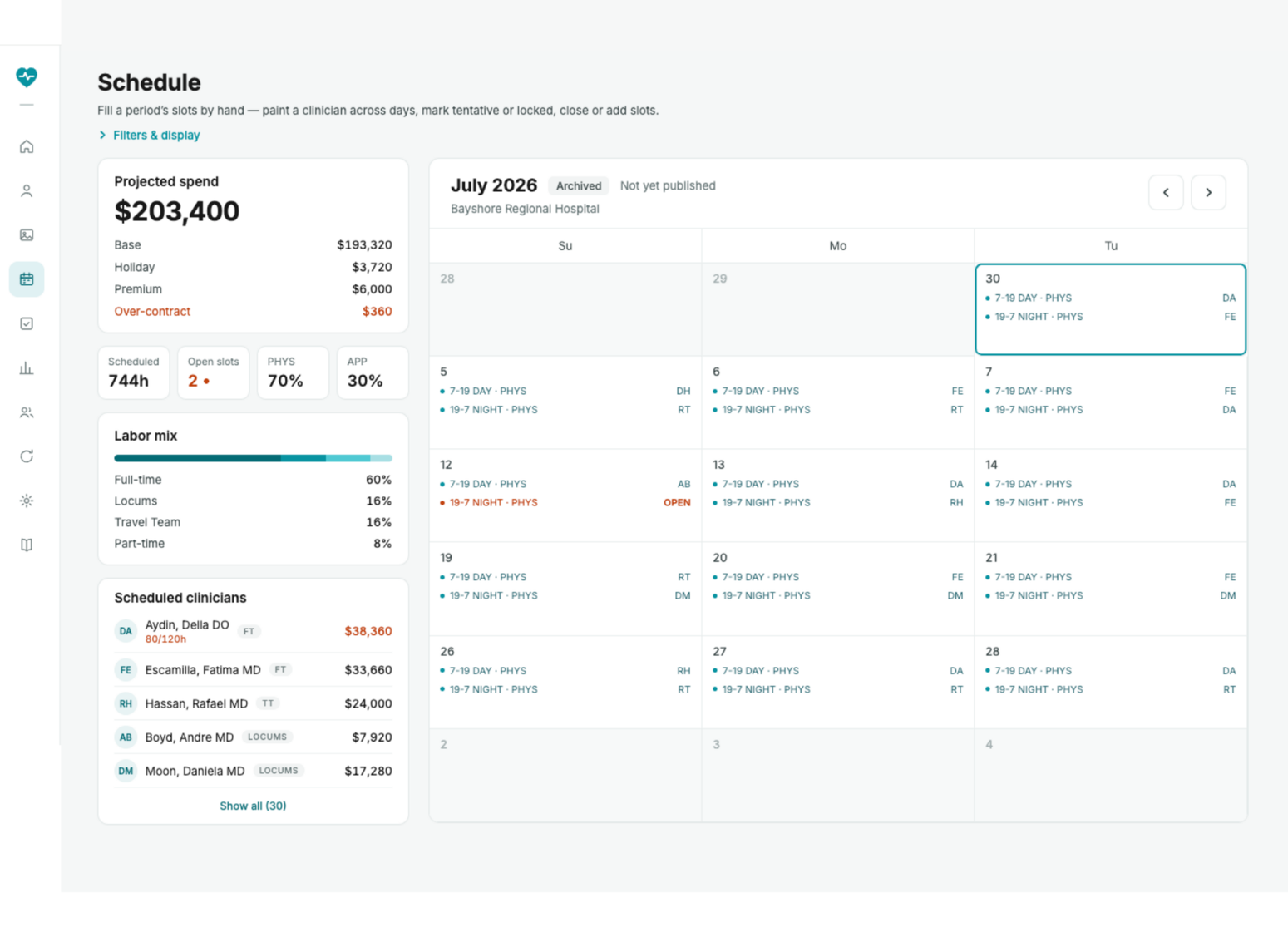 Schedule Side Panel Example